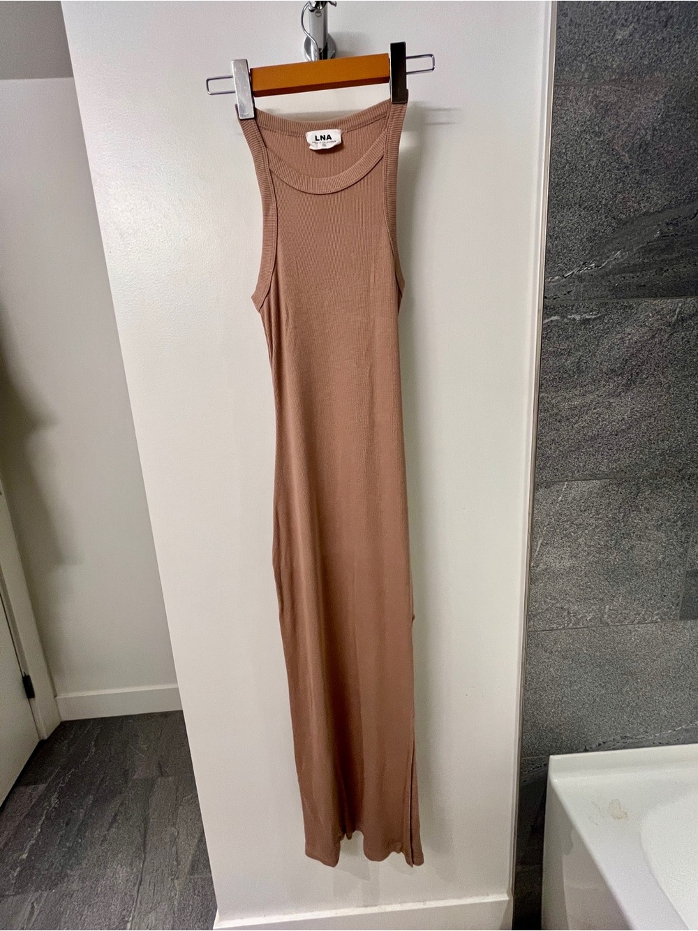 LNA Ribbed Sleeveless Maxi Dress in Taupe Brown